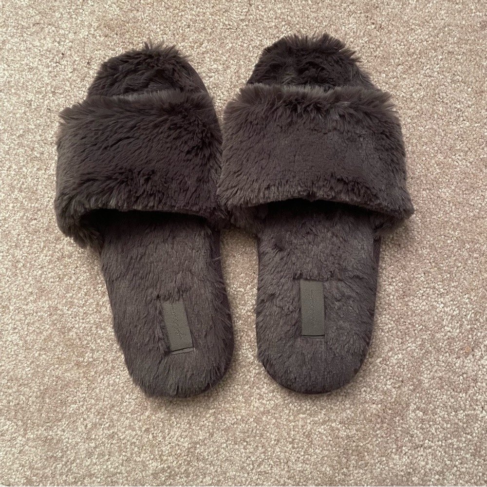 PINK- Grey Plush Slippers- SIZE S